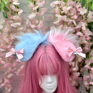 Premade Pink and Blue Floppy Puppy Ears and tail bendable realistic dog ears headband puppy cosplay ears  puppy play sfw pet play ears
