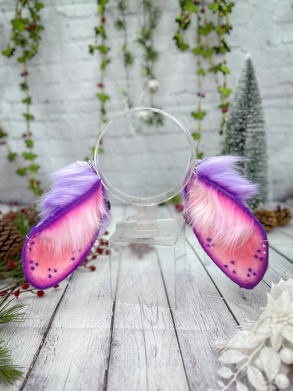 Pink Purple Lop Bunny Ears Headband Realistic Faux Fur Rabbit Ears