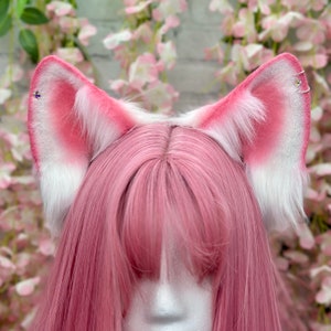 Kawaii Lollipop Pink and white puppy Ears and tail  Soft Pink dog ears pastel pink Husky Ears and Nub Tail Fox Wolf Puppy Dog Ears Halloween