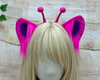 Premade Hot Pink Alien Cat Ears Headband: Neon Kemonomimi Costume