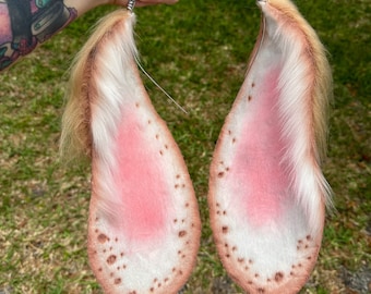 Realistic Blonde Lop Bunny Ears Headband: Faux Fur Cosplay, Wired Rabbit Ears & Tail