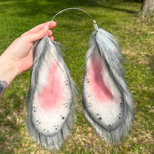 Gray Lop Bunny Ears Headband: Faux Fur Cosplay Rabbit Costume