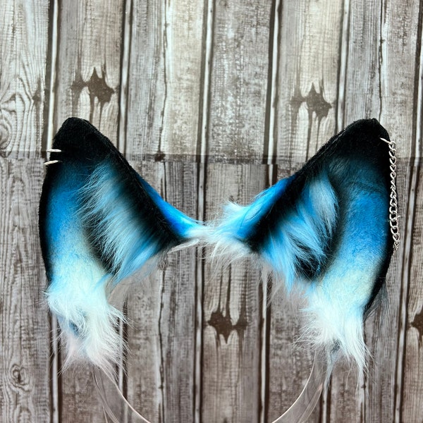 Blue and Black Fox Ears Faux fur cosplay faux fur animal ears wolf husky cat pet play ears headband