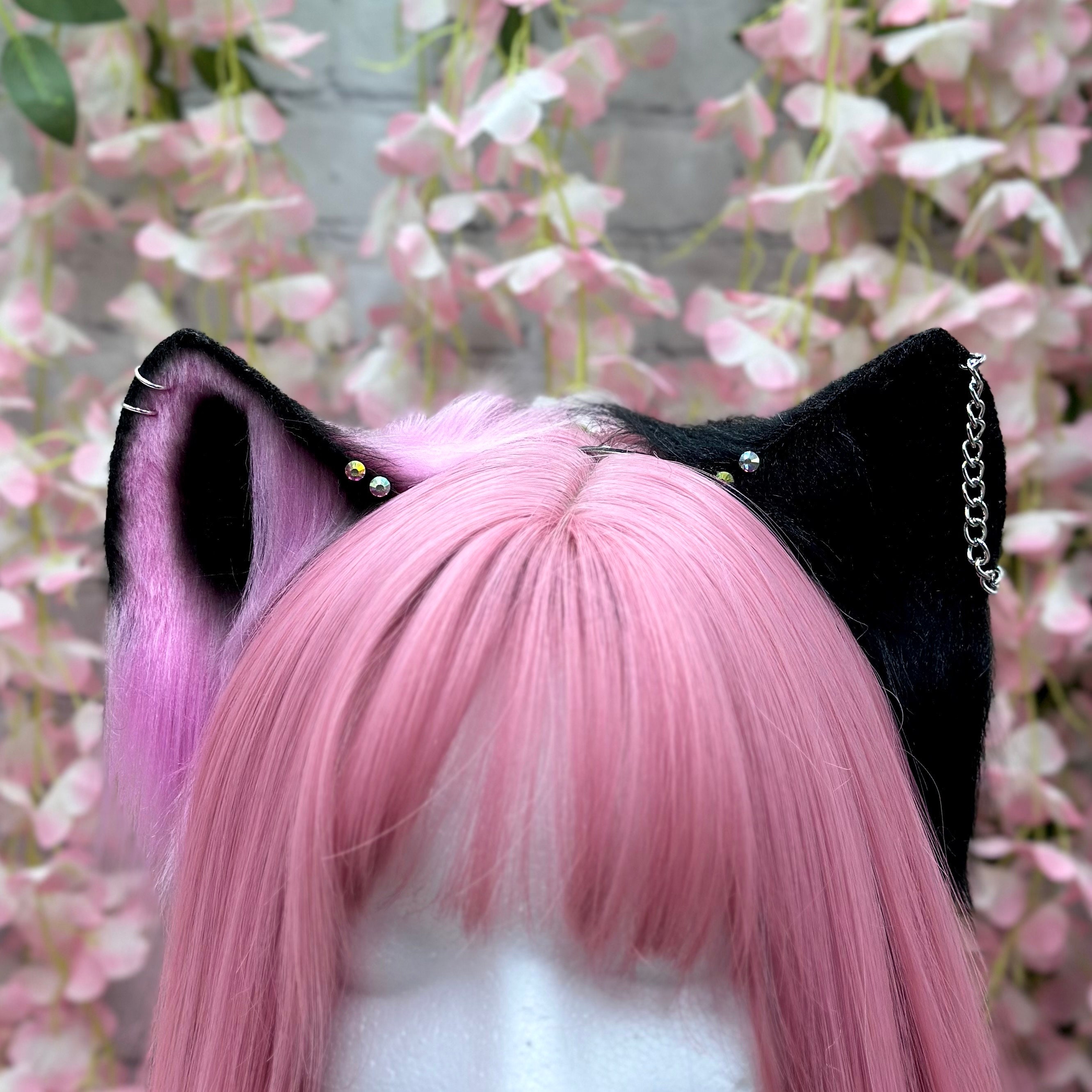 Split Dye Cat Ear Headband: Kawaii Goth Pink & Black Nekomimi - Etsy
