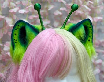 Alien Cat Ears Headband Alien Kemonomimi Cat ears Alien antenna headband Green and Blue Cat Ear Headband  Fantasy Cat Ears