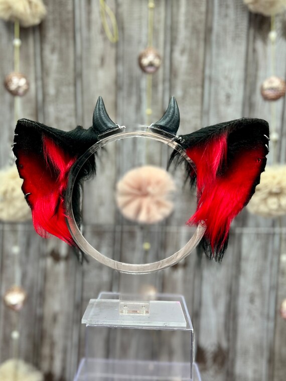 Halloween Red and Black Demon Cat Ears and Tail red black neko ears cosplay