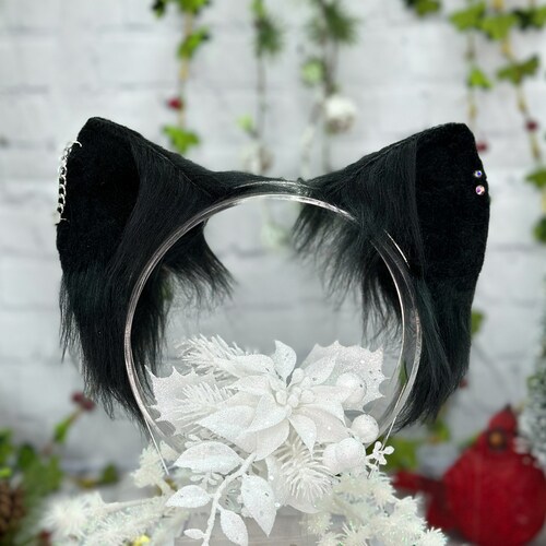Black Cat Ears Goth Neko Ears and Tail Headband Gothic Black Etsy