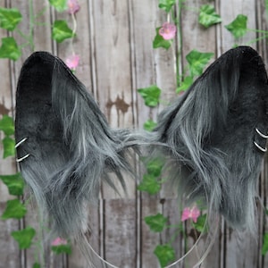 Dark Gray Faux Fur Puppy Ear Headband: Cosplay Dog Ears