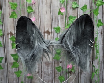 Dark Gray Faux Fur Puppy Ear Headband: Cosplay Dog Ears