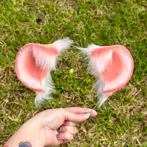 Pink Mouse Ears Headband: Peach Ferret Faux Fur Cosplay Ears