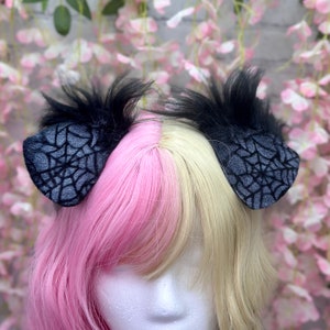 Spiderweb Black and White Puppy Ears Goth Dog Ear Headband floppy dog Cosplay Halloween Costume Ears