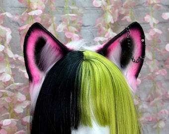 Hot Pink Wolf Ears Headband: Neon Faux Fur Cosplay Accessory