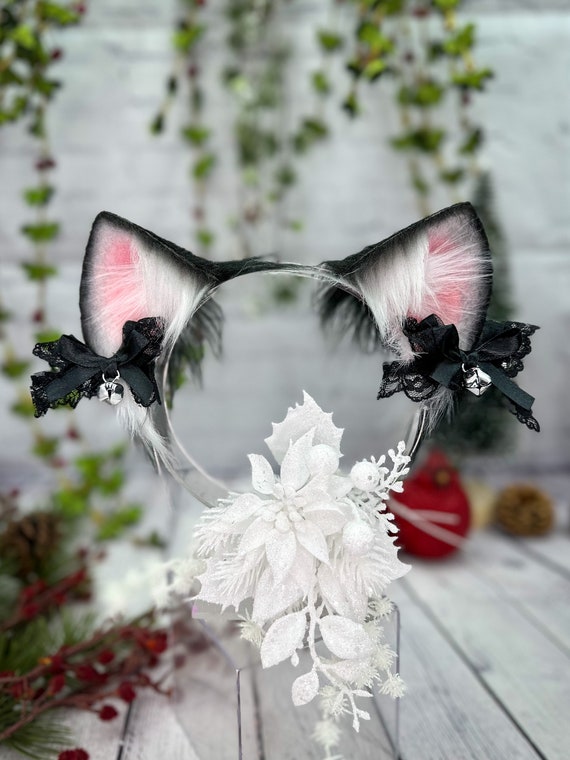 Tuxedo Cat Ears: Black and White Neko Cosplay With Bows - Etsy display picture 3