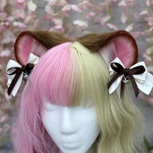 Brown & Pink Faux Fur Mouse/Bear Ear Headband: Cosplay Costume