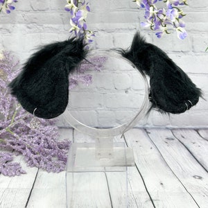 Goth Floppy Black Puppy Ears and tail bendable realistic dog ears headband puppy cosplay ears puppy play sfw pet play ears