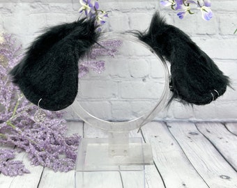 Goth Floppy Black Puppy Ears and tail bendable realistic dog ears headband puppy cosplay ears puppy play sfw pet play ears