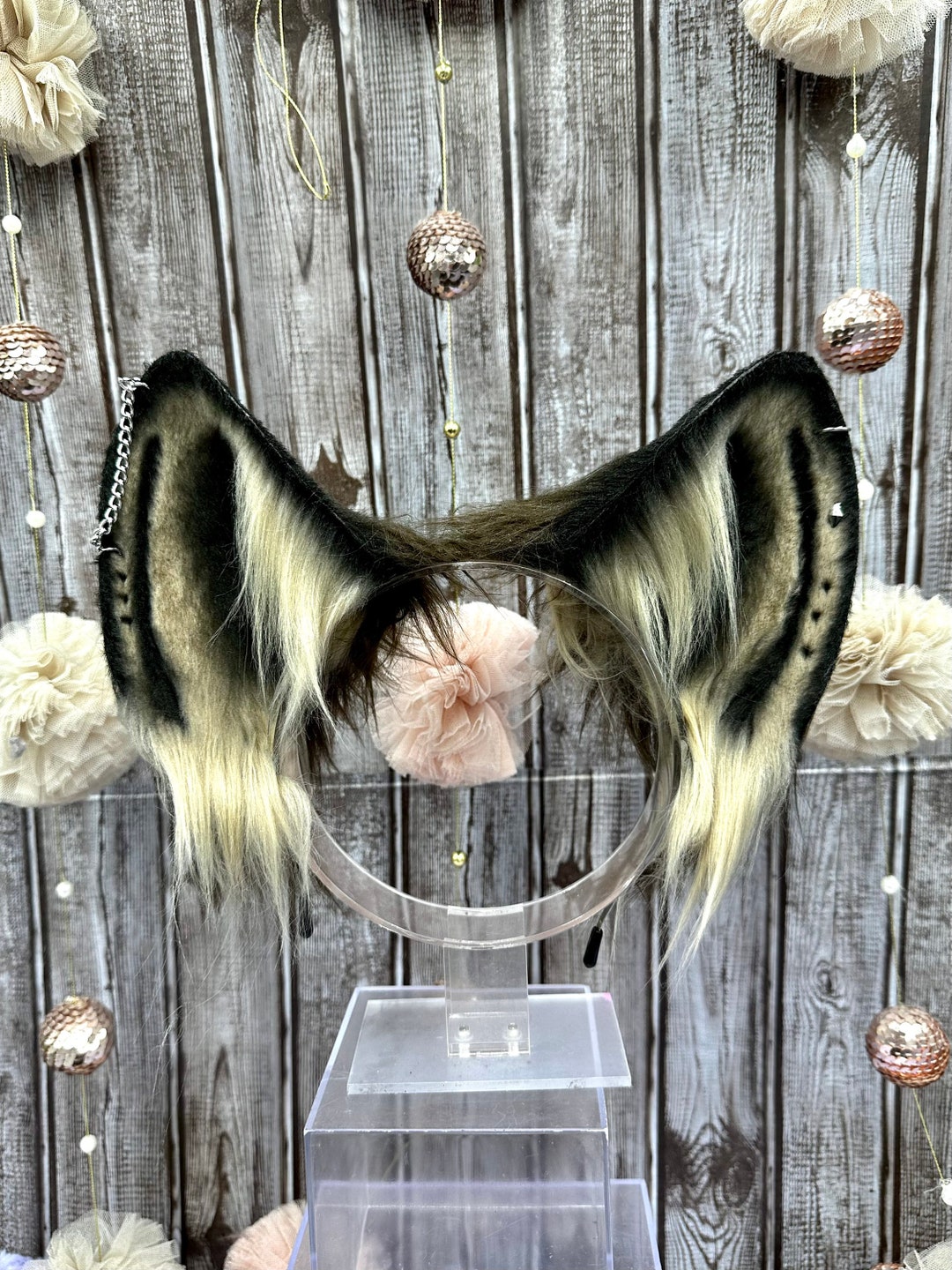 Realistic Brown Dog Ears Headband Husky Wolf Ears and Tail Set Brown