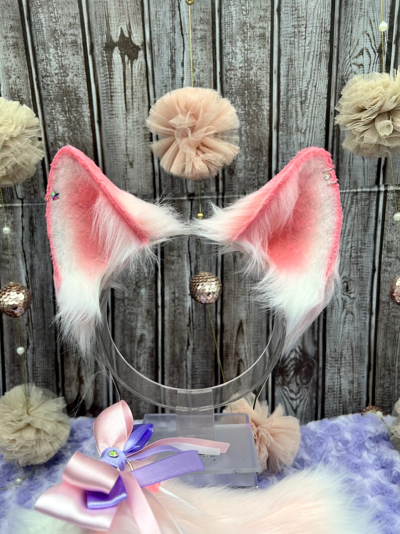 Pink and White Wolf Ears and Tail Kawaii Soft Pink Pastel Mini Etsy