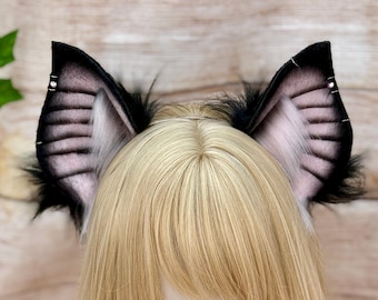 Premade Pink & Black Bat Ears Headband Goth Vampire Kemonomimi Costume Cosplay