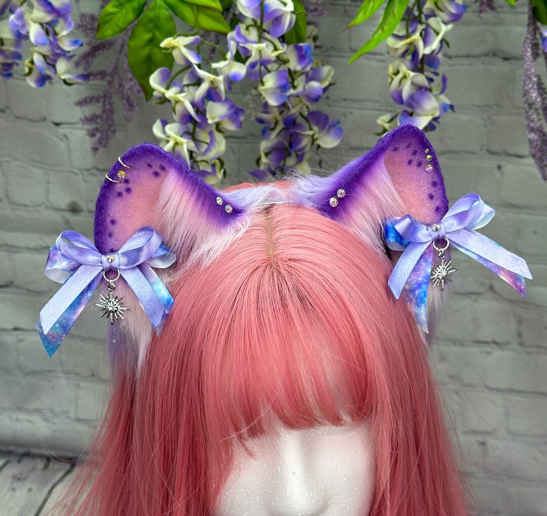 Pre Made Pink and Light Purple Cat Ears Fairy Inspired Ears Soft Pink Pastel Cat Ears Lavender