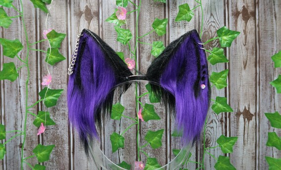 Purple and Black Mini Husky Puppy Dog Wolf Ears Headband and Long Tail