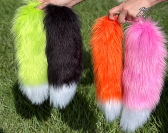 Faux Fur Keychain Tail: Multi Colored Costume Puppy Tail