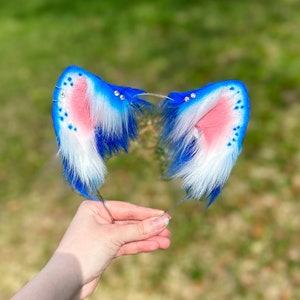 Dark Blue and White Cat Ear Headband kawaii Ears and Tail Kitten Ears Neko Cosplay Ears Pet Play Ears