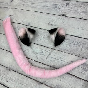 Realistic Opossum Ears Headband and Pink Mouse Tail: Cosplay Costume Set