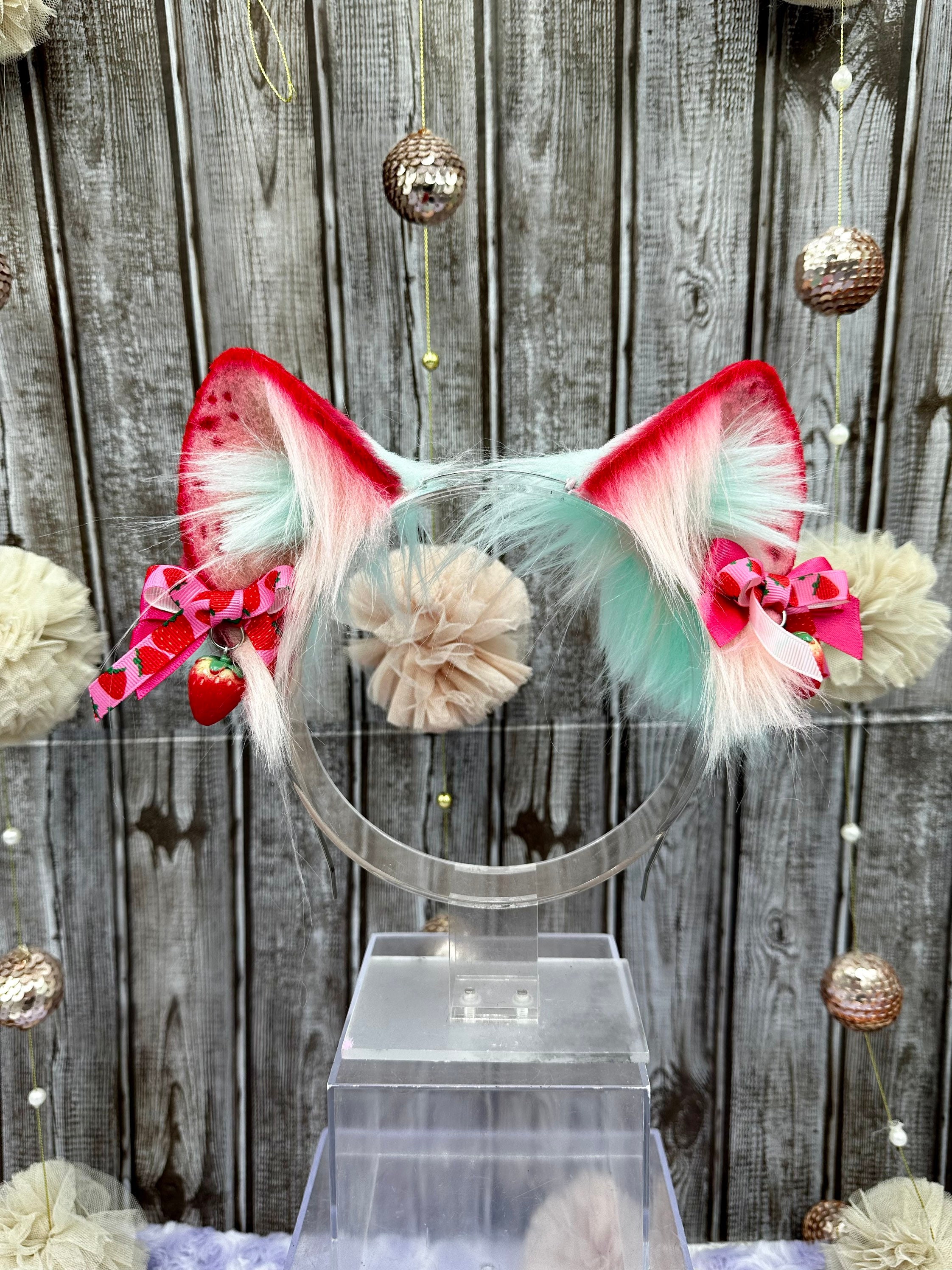 Strawberry Cat Ear Headband and Tail Realistic Faux Fur Cat Etsy