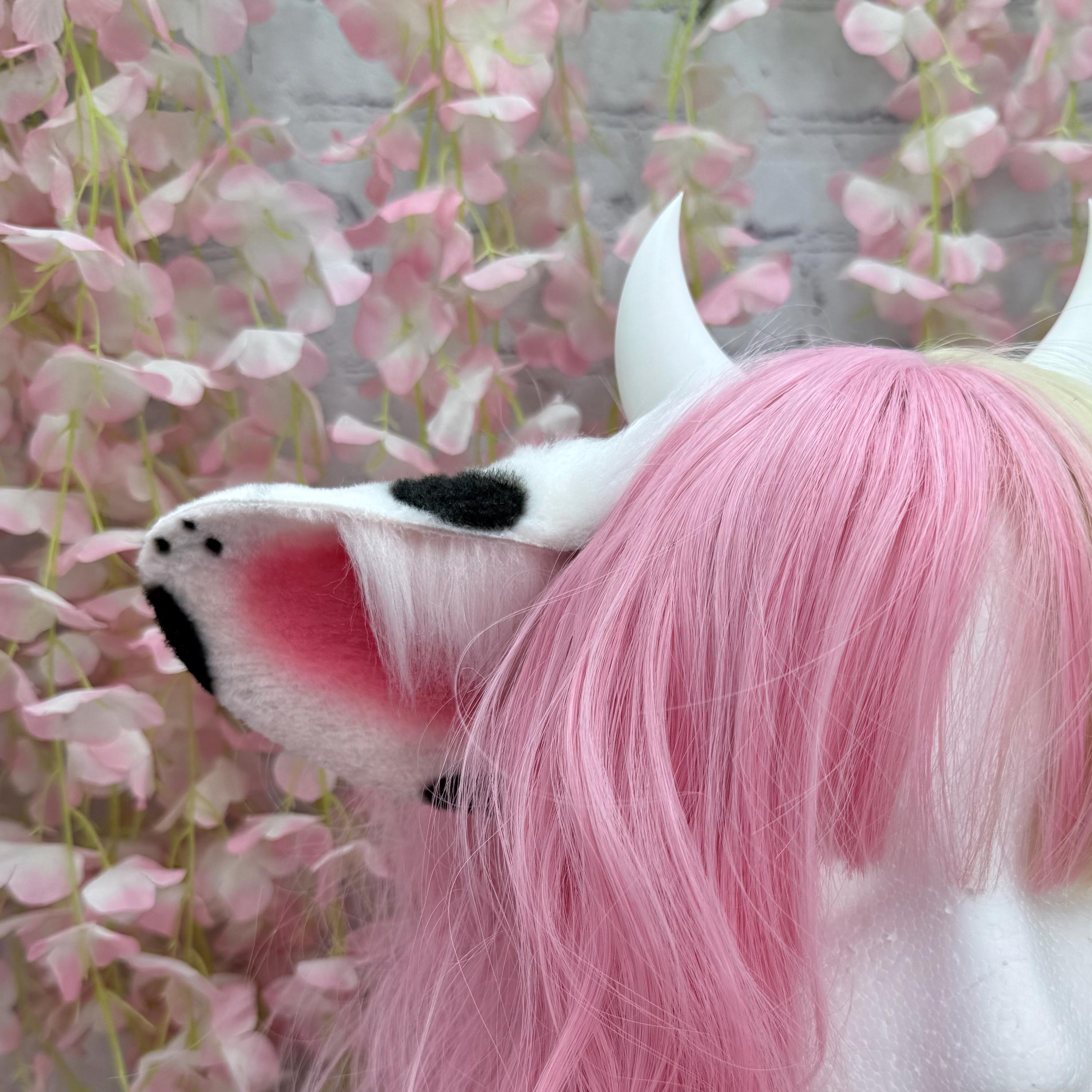 Realistic Cow Ears Headband Set - Faux Fur Horns Costume Accessory Brown Cow Ears Headband Realistic Horns Furry Fluffy Animal  main image 2
