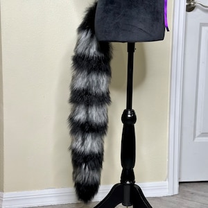 Striped Fox Wolf Tail  cosplay faux fur pet play fox wolf husky tail