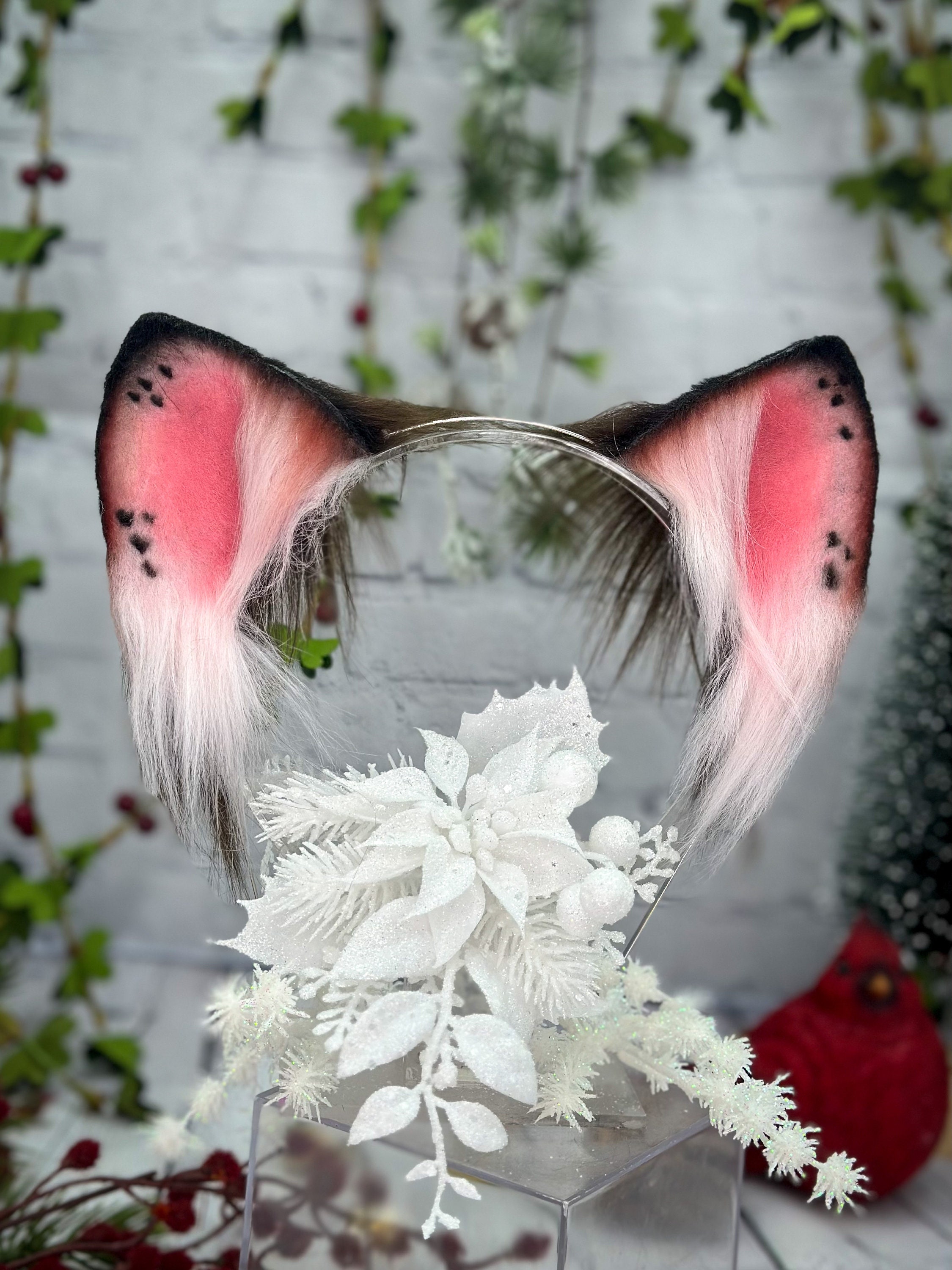 Brown & Pink Cat Ears Headband: Faux Fur Neko Cosplay Set - Etsy