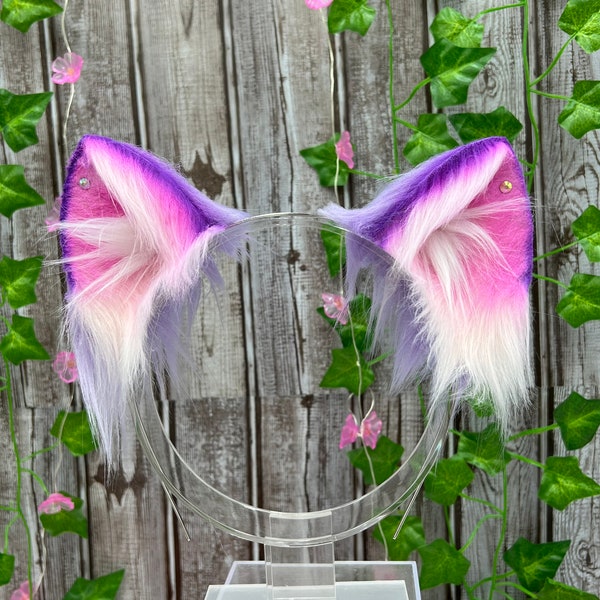 Kawaii Kitten Fairy Cat Ears pink purple Neko ear headband faux fur cosplay costume ears