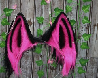 Hot Pink and Black Husky Ears