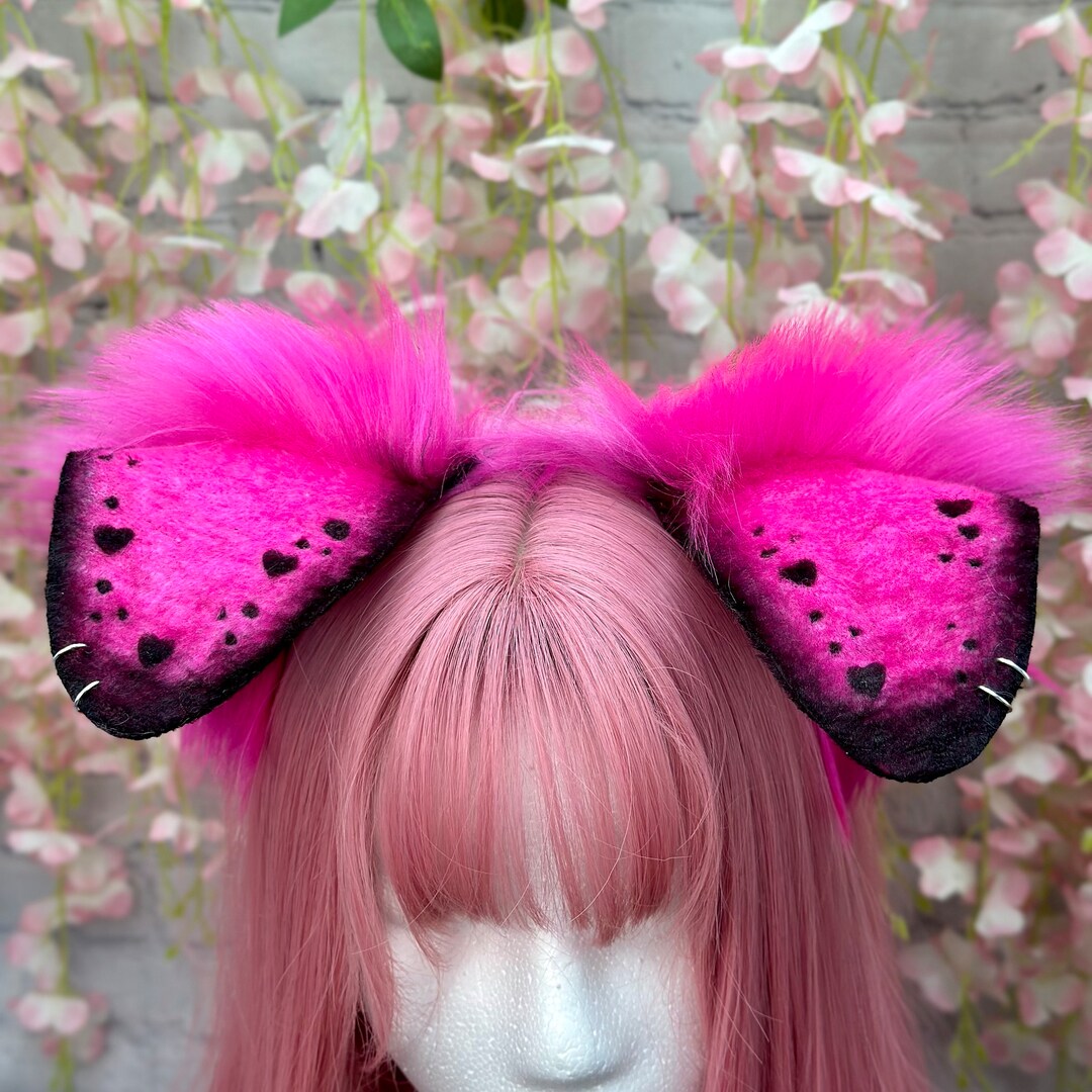UV Pink Puppy Ears and Tail Set: Neon Black Heart Cosplay - Etsy