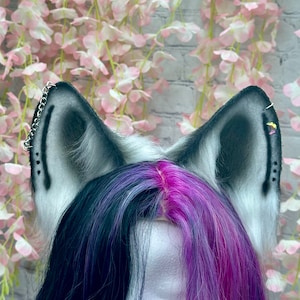 Husky Dog Ear Headband with piercings wolf costume ears puppy cosplay headband animal ear headband canine costume ears