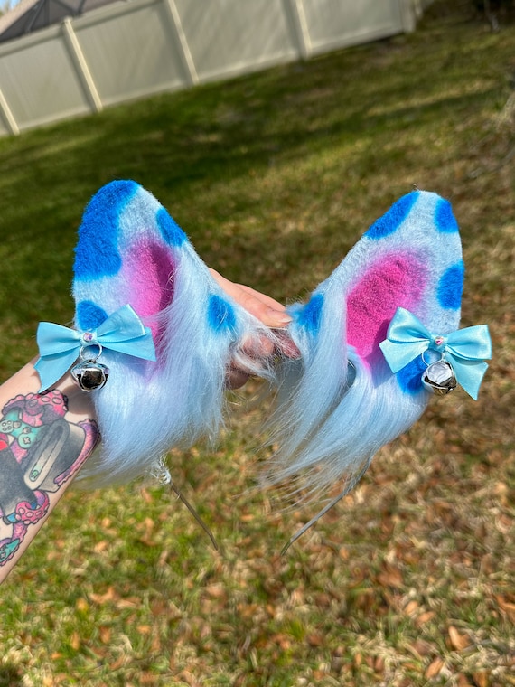 Blue Dalmatian Puppy Ears bendable realistic dog ears headband faux fur blue puppy cosplay ears clues blue dog sfw pet play ears