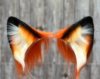 Realistic Fox Ears and Tail Set Faux fur kitsune ears headband orange ginger fox ears and tail