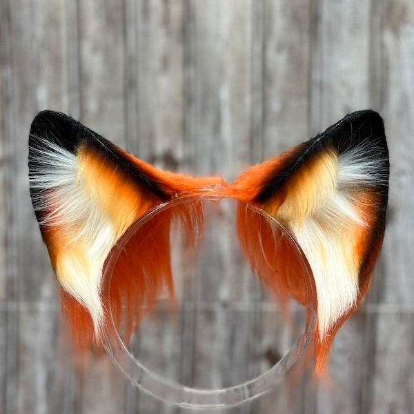 Realistic Fox Ears and Tail Set Faux fur kitsune ears headband orange ginger fox ears and tail