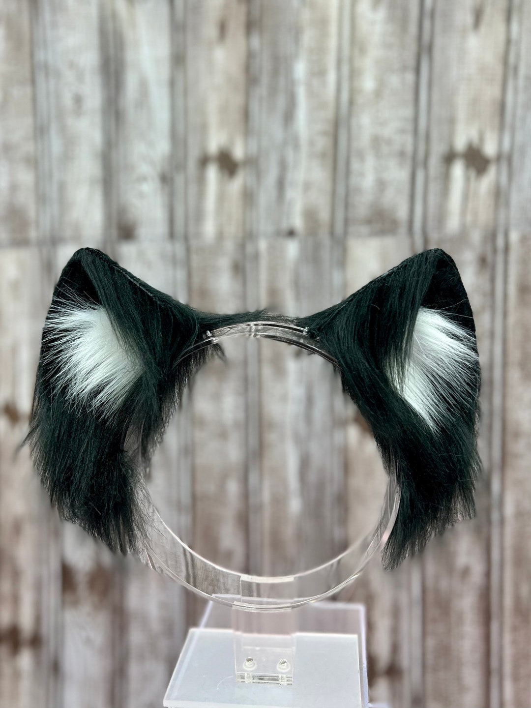 Realistic Black and White Cat Ears With Costume Cat Tail Classic Cat