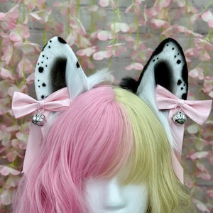 Dalmatian Puppy Ears Headband: Faux Fur Dog Ears with Bows