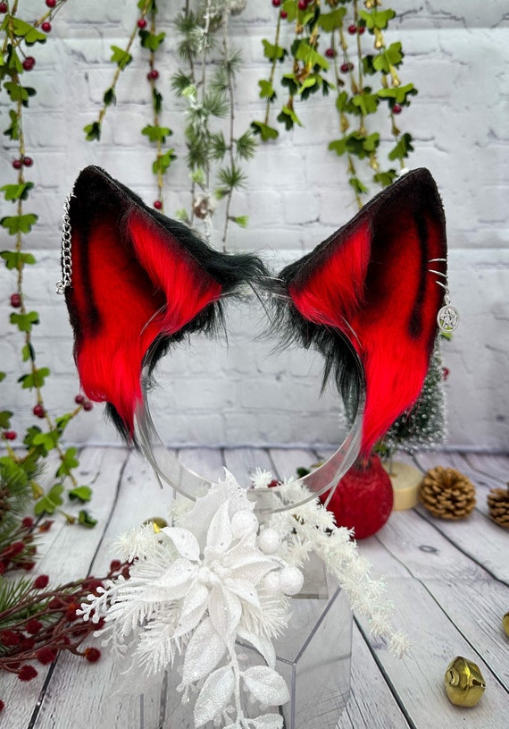 Goth Red and Black Dog Ear Headband: Emo Puppy Cosplay - Etsy display picture 1