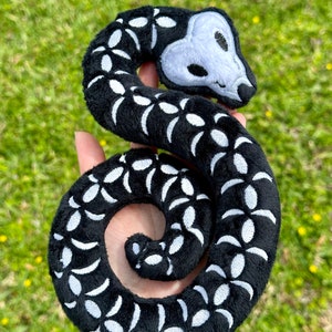 Black and White Skeleton Glow in the Dark Snake  Plush Handmade Spooky Snake Plushie soft toy plush snake halloween plush collectible gift