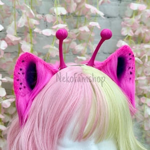 UV Pink Alien Cat Ears Headband: Neon Kemonomimi Costume