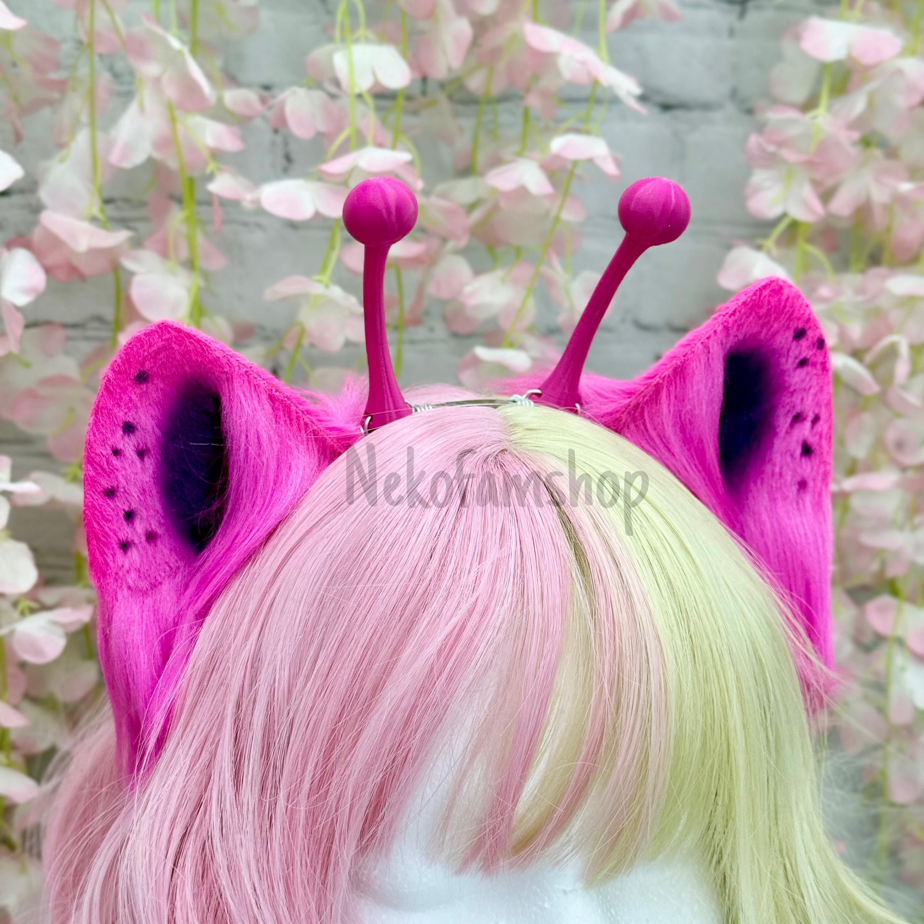 fotus 蛍光ピンク　ネコ耳　帽子 UV Pink Alien Cat Ears Headband: Neon Kemonomimi Costume - Etsy