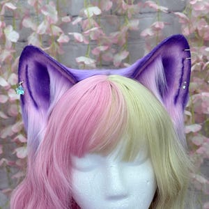 Kawaii Pink and Purple Fox Ears and tail  Soft Pink dog ears pastel pink Husky Ears Tail Fox Wolf Puppy Dog Ears kemonomimi set