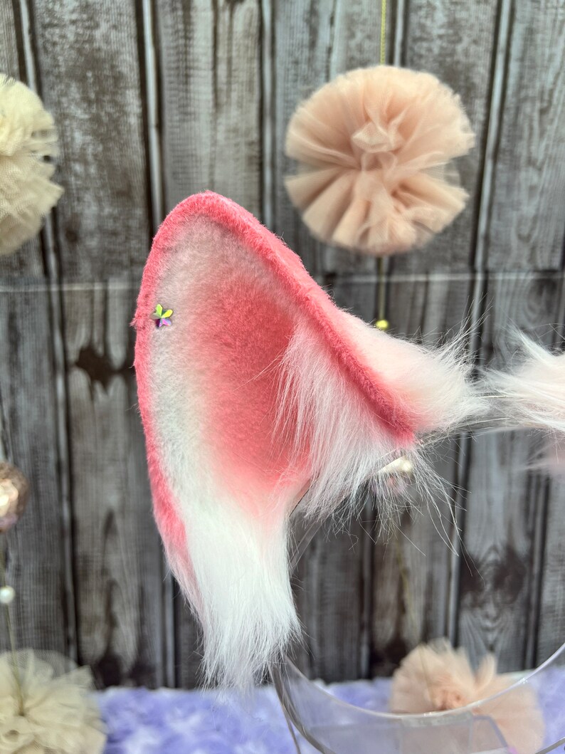 Pink and White Wolf Ears and Tail Kawaii Soft Pink Pastel Mini Etsy