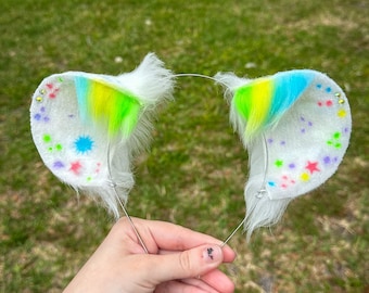 Regenbogen Bär Ohren Rainbowcore Decora Kei, Fairy Kei, Yuma Kawaii Maus Ohren Cosplay Kunstpelz Cosplay Kostüm Haustier spielen Ohren