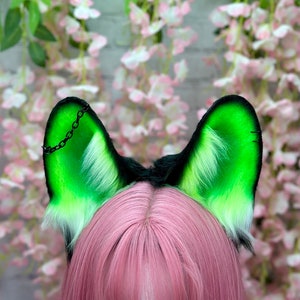 Diadema con orejas de cachorro verde neón UV: disfraz gótico de perro, piel sintética