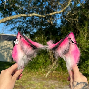 Hot Pink Wolf Ears Headband: Neon Faux Fur Cosplay Accessory